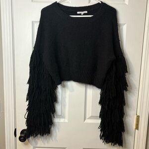 Ivory Rose Eyelash Knit Sweater Womens Size Medium Grunge Cropped Shaggy Fringe